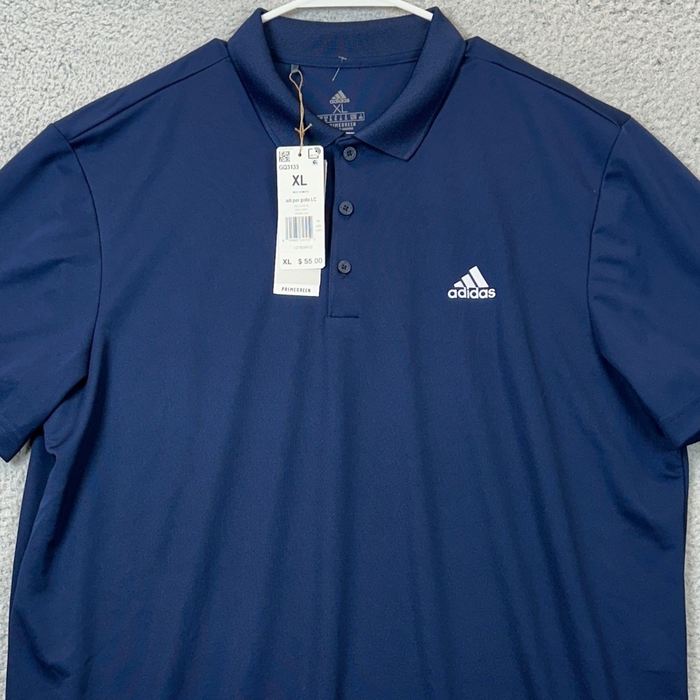 NEW Adidas Polo Shirt Mens XL Performance Navy Blue Golf Rugby Short Sleeve Logo